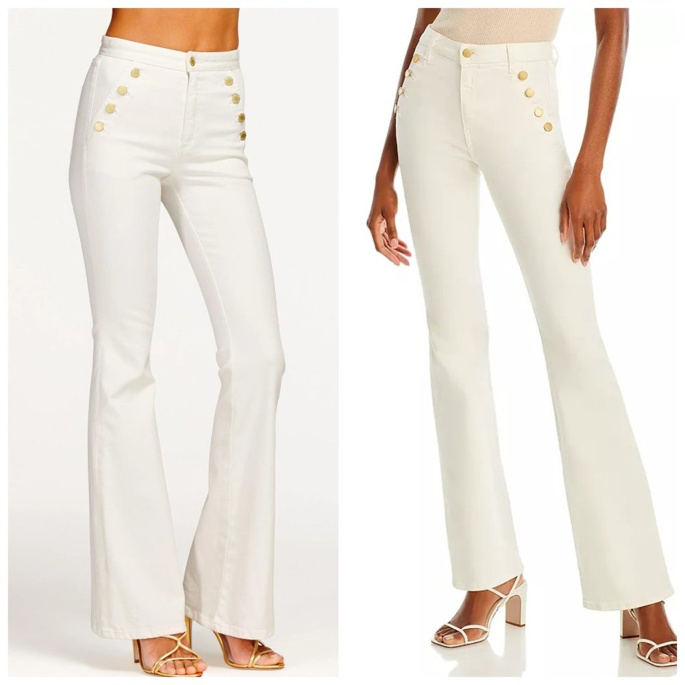 Ramy Brook Helena Button Trim Pants Jeans NWT 255 White SILVER Sz 24